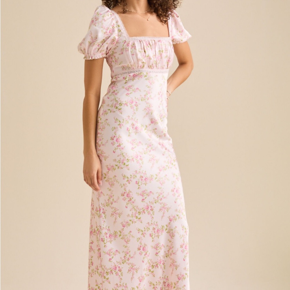 Altar'd State Pink Floral Maxi Dress Satin (NWT)